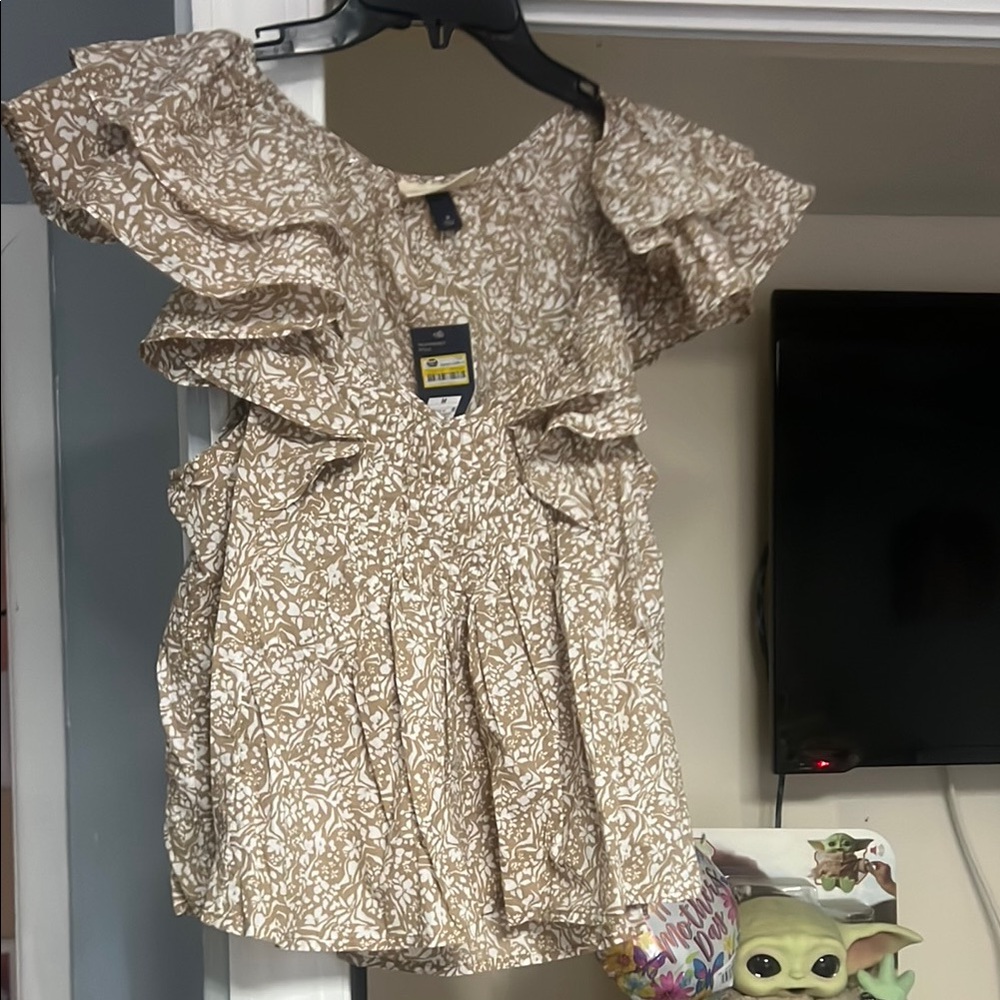 Ruffled Tan Floral Dress